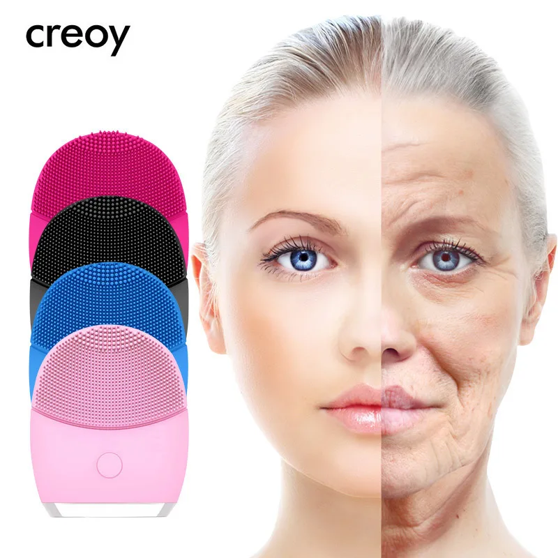 

CREOY High Frequency Electric Silicone Facial Cleansing Brush Sonic Face Cleaning Brush Washing Pore Cleaner Face Skin Care Tool