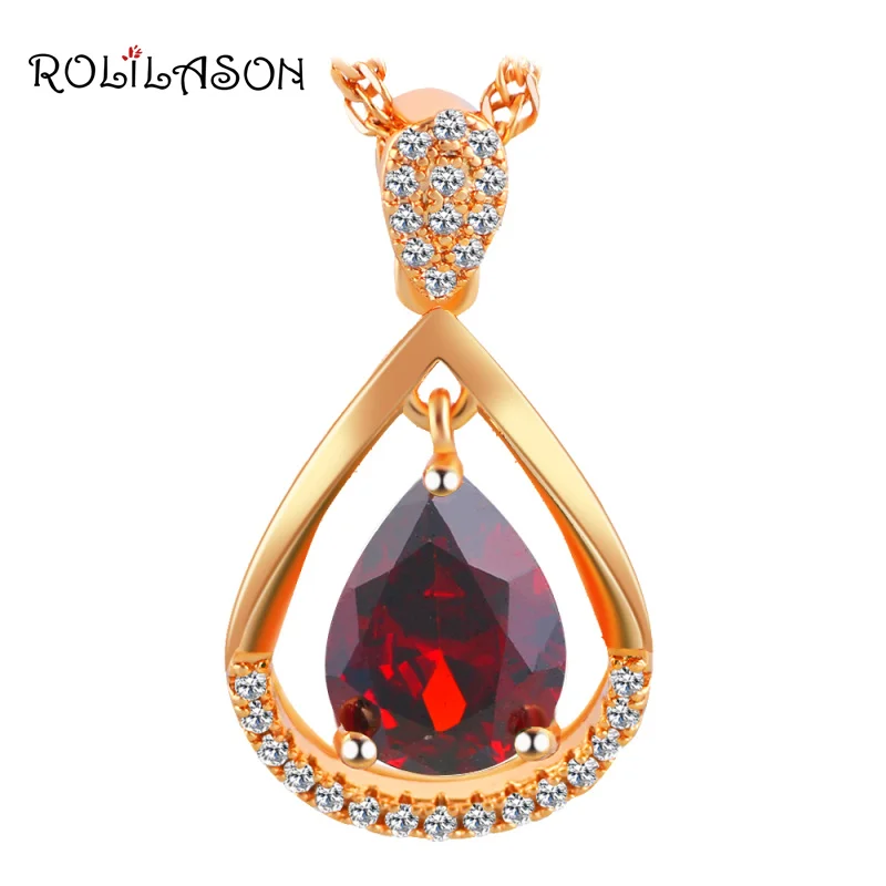 Rolilason Новый дизайнерский бренд красный гранат золотой тон Модные украшения кулон