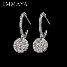 EMMAYA круглая монета классический дизайн микро-проложенный AAA фианит кристалл свадебные серьги гвоздики для женщин подарок