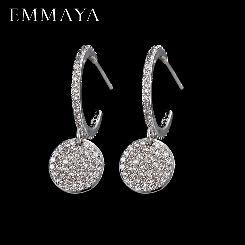 

EMMAYA Round Coin Classic Design Micro-paved AAA CZ Crystal Wedding Stud Earrings for Women Gift