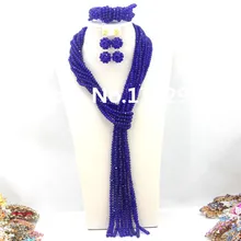 Великолепный! Королевский голубой кристалл костюм ожерелья нигерийские Свадебные африканские бусины комплект ювелирных изделий