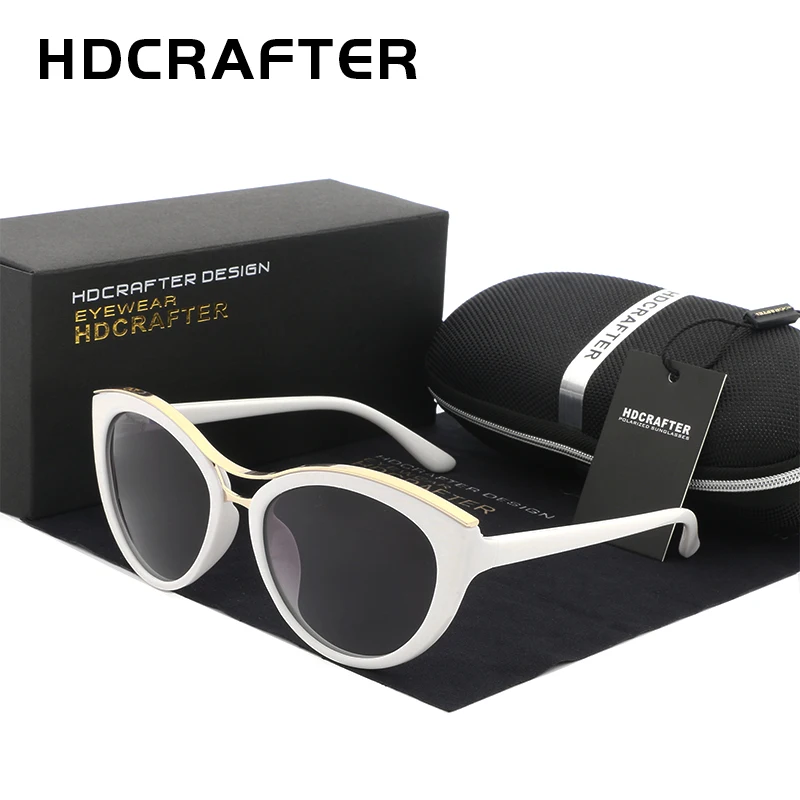 

HDCRAFTER Cat Eye Sunglasses Women Brand Designer Polarized Aluminum Sunglasses White Frame Gradient Driving Sun Glasses