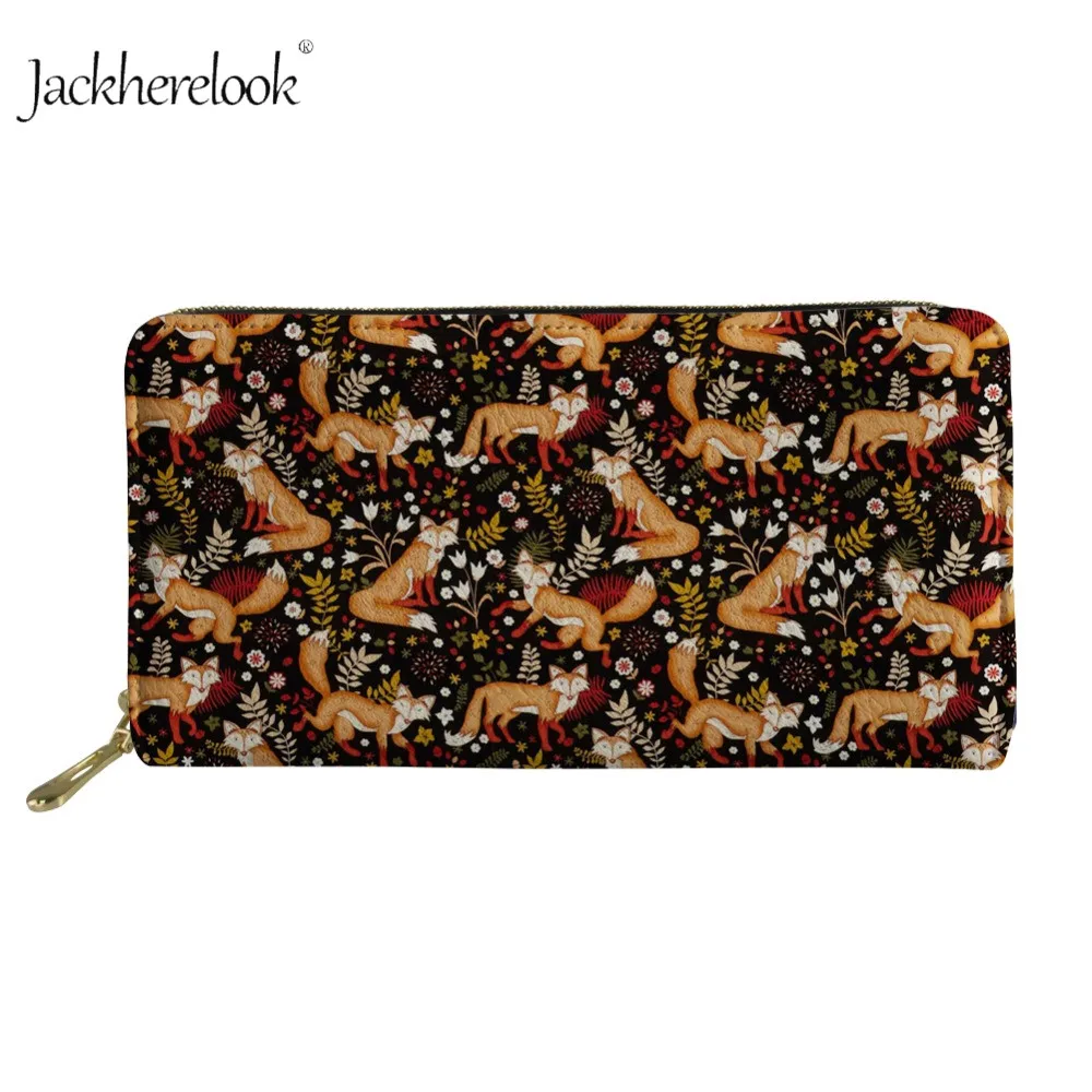 

Jackherelook Women Floral Fox Wallets High Capacity Long PU Leather Wallet Female Zipper Clutch Card Coin Purse Ladies Wristlet
