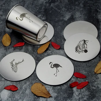 

Nordic Style Cup Mat Non Slip Zebra Flamingo Pattern Round Tableware Pad Stainless Steel Coasters