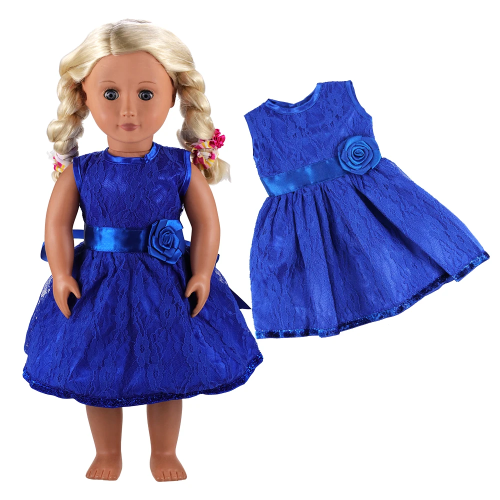 

Blue Double Layers American Girl Doll Clothes Set Reborn Dress Outfit For 18 Inch Our Generation Girl Baby Doll Accessories 1/6