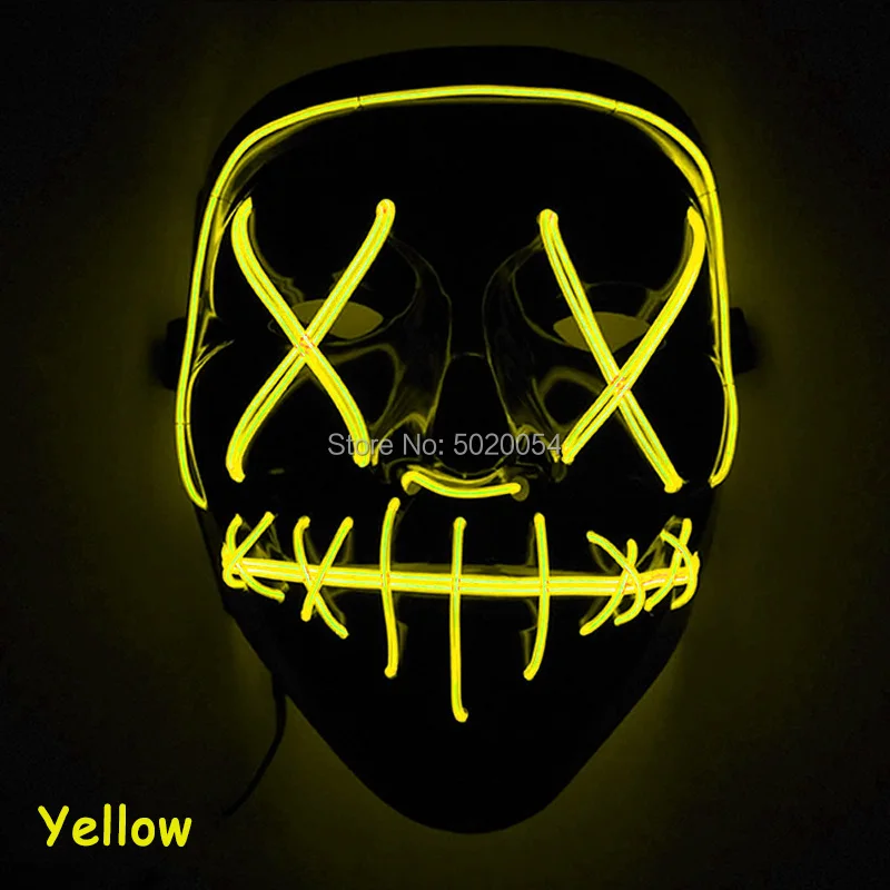 Костюм реквизит неоновый светильник маска DC-3V устойчивый на светящаяся маска для всего лица призрак Косплей светодиодная светящаяся маска - Цвет: Design-A Yellow