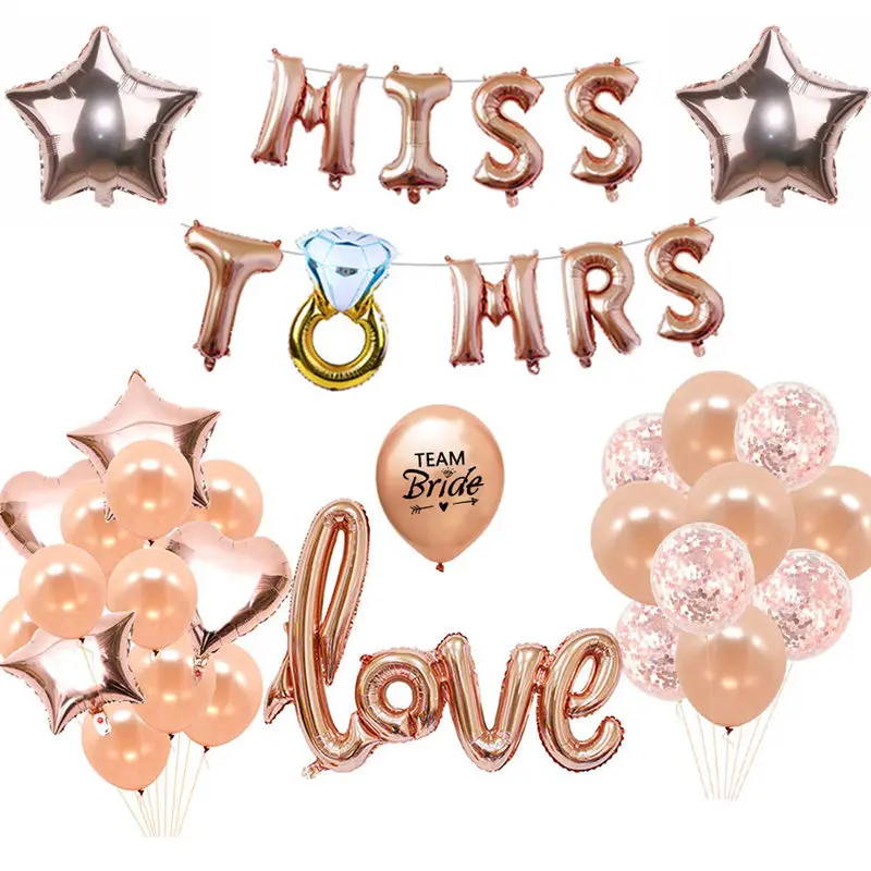 Свадебный душ, 16 дюймов, розовое золото, буквы, фольга, шары, кольцо с бриллиантом, набор воздушных шаров для курицы, вечерние, свадебные украшения