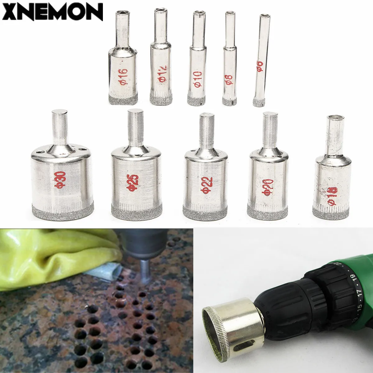 XNEMON 10pcs/set Diamond Coated Tool Drill Bit Hole Saw Set 6 30mm
