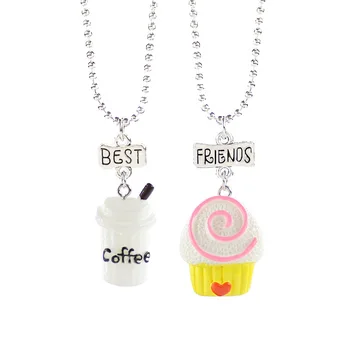 

2018 Resin Coffee Spiral Peach Heart Ice Cream Cake Pendant Necklace Best friends BFF 2 Friendship Jewelry Gifts For Friends