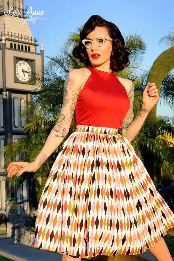 Женская винтажная юбка в стиле 50 х годов черная миди с принтом виде арлекина