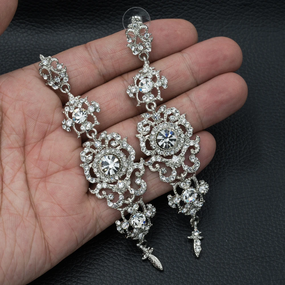 

2017 New Dangle Flower Long Earrings for Wedding Bridal Jewelry Rhinestone Crystal FA5060