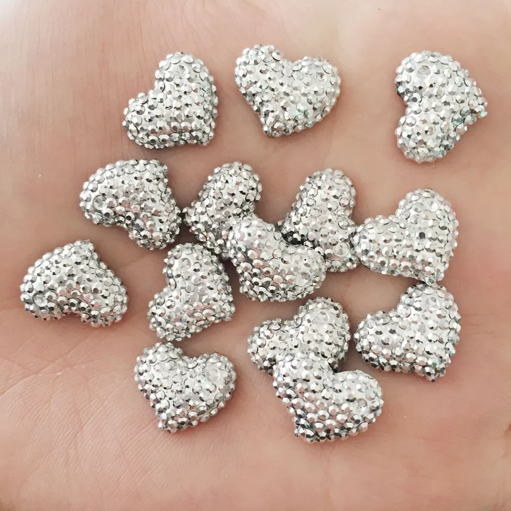 Hot 60pcs Resin Silver Heart flat back stone scrapbook Wedding Embellishment diy appliques SD733*2 | Дом и сад