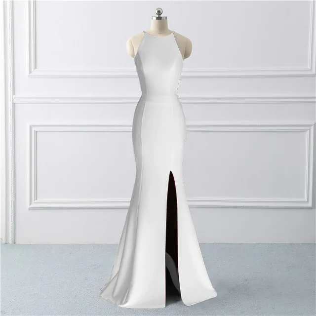 Бордовое сексуальное вечернее платье Платье русалка из эластичной ткани Длинные вечерние платья с разрезом Платье на выпускной - Цвет: White