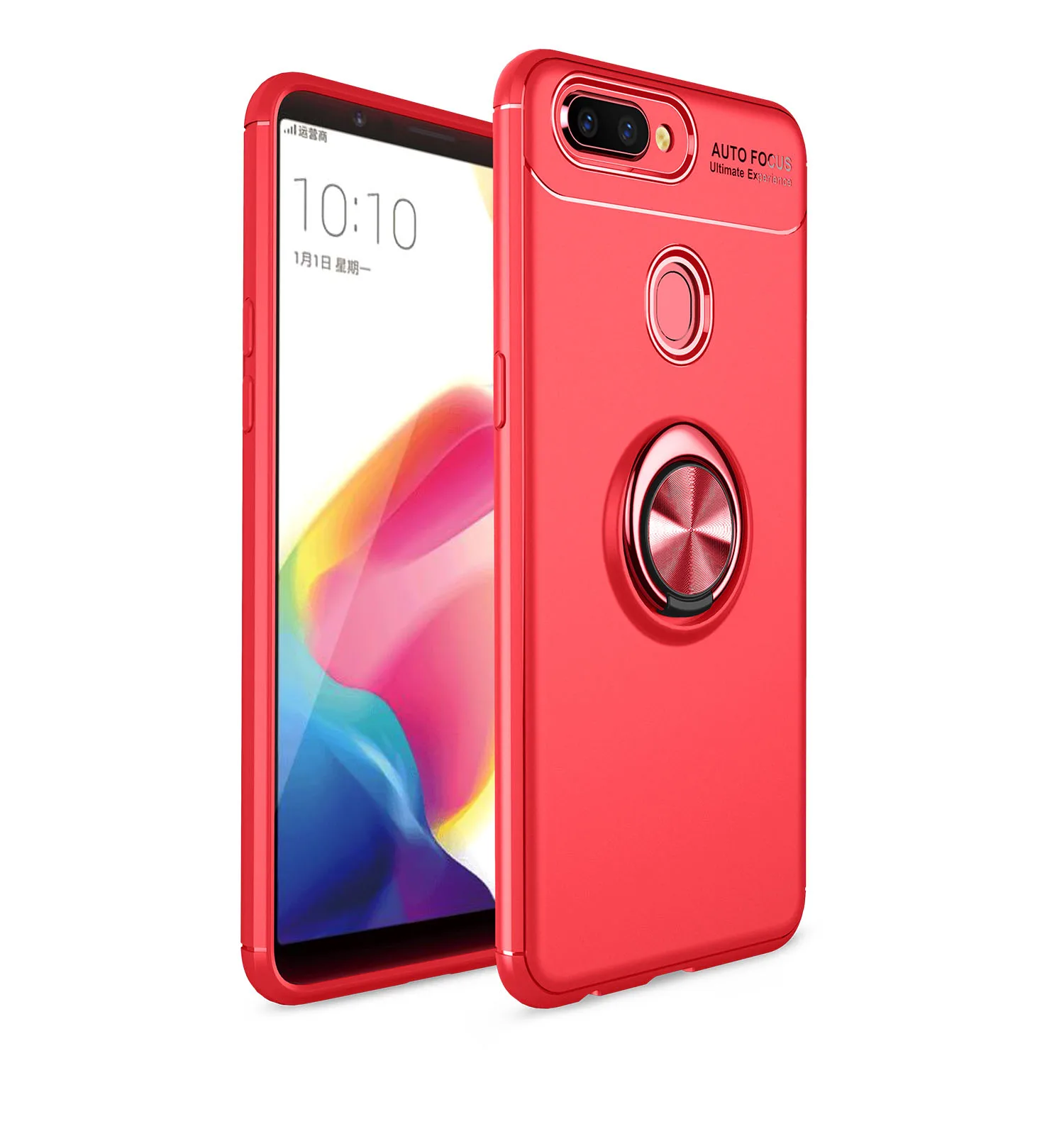 Red OPPO A5S Case For OPPO AX5S Metal Finger Ring Holder Soft TPU Case For OPPO Realme 5 Pro Q X2 XT 3 Reno Z 2 A1K A7 A3S F9 F11 A9 - Цвет: Red