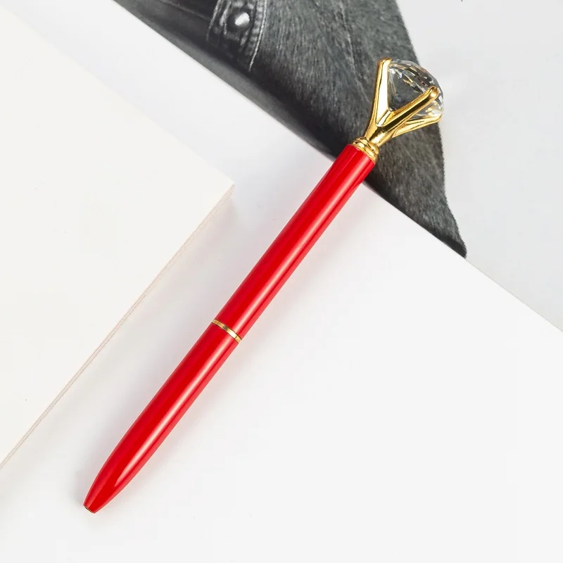 Разноцветный Большой Хрустальный бриллиант металлическая шариковая ручка DIY бизнес милые канцелярские товары роскошный подарок роллер на заказ Шариковая ручка для логотипа - Цвет: Red