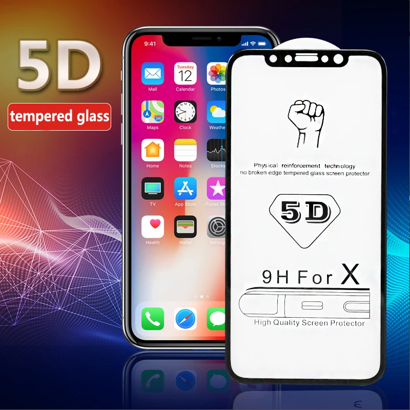 5D-9H-Front-Screen-Protector-Glass-For-iPhone-X-7-8-6s-Plus-iPhoneX-Full-Covered