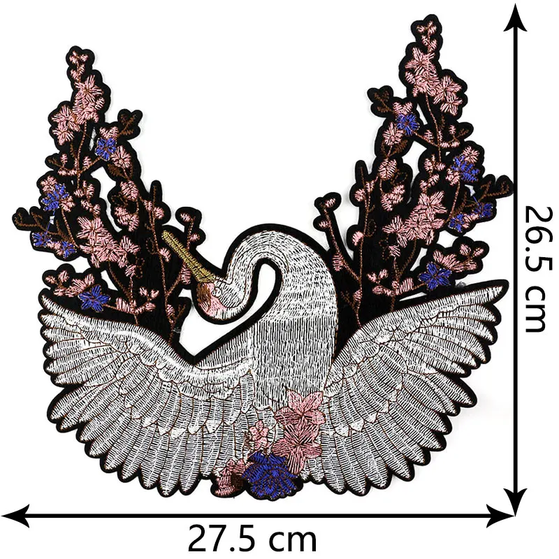 Крылья Ангела журавль Вышивка Патчи железо на передачи для пальто одежда пришить на ремонт отверстие diy ремесло ткань большие нашивки - Цвет: Pink crane