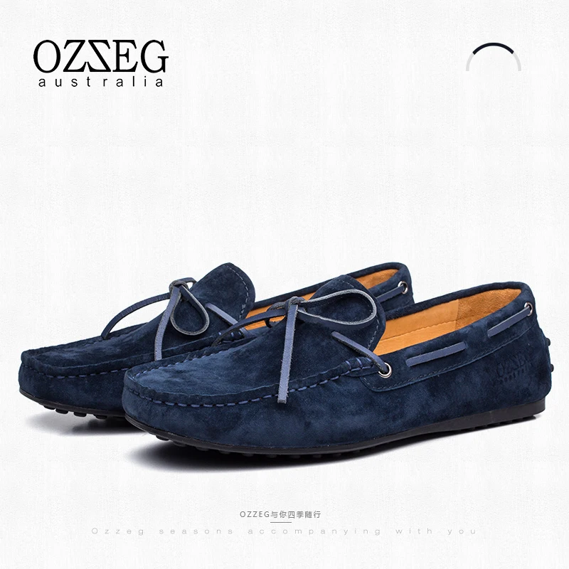 OZZEG/Летняя Роскошная обувь из натуральной кожи в британском стиле; Высококачественная обувь из нубука; мужские мокасины; Модные Замшевые слипоны для вождения - Цвет: Королевский синий