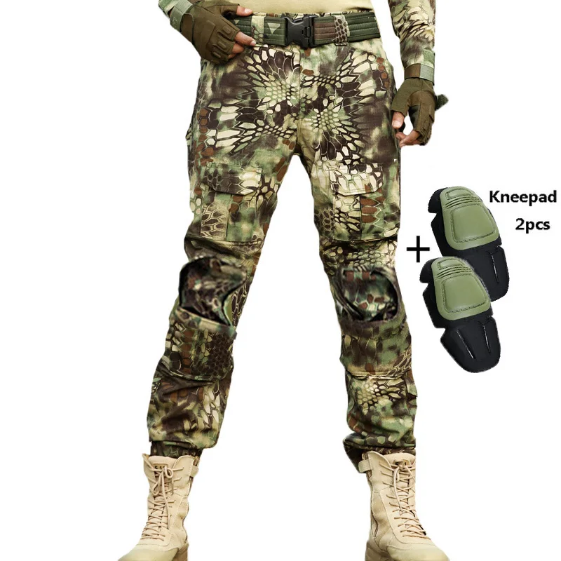 Военные тактические штаны наколенники мужские брюки карго армейские охотники страйкбол Пейнтбол камуфляжные брюки одежда рабочие брюки - Цвет: with Knee Pads