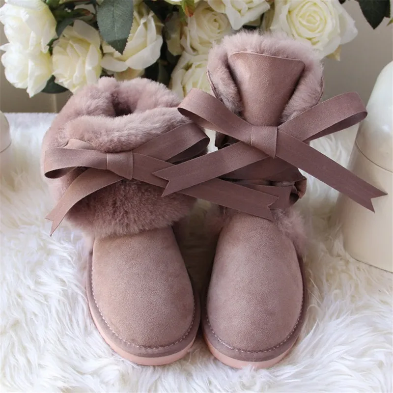 Ceny New Arrival 100% prawdziwe futro klasyczne Mujer Botas wodoodporna prawdziwa skóra owcza śnieg buty zimowe dla kobiet