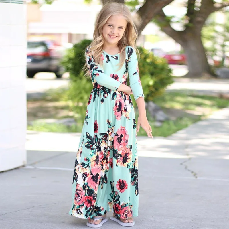 Girls Dress Fashion Bohemian Dress for Girls Beach Tunic Floral Casual Maxi Dresses 3 4 5 6 7 8 9 10 Years Princess Costume my little pony для девочек платье для девочки - Цвет: Небесно-голубой