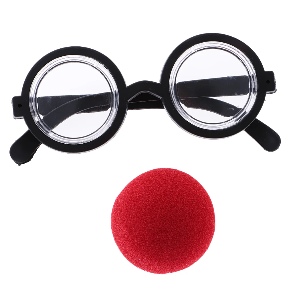 Novelty Clown Glasses Fake Red Nose Dress up Costume Props Fun Party