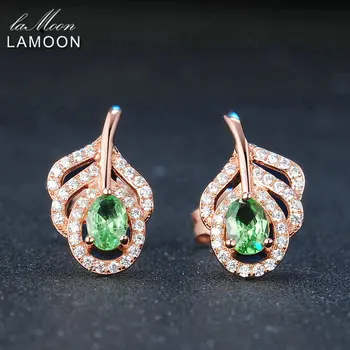 買取 Lamoon 925スターリングシルバーイヤリング女性ペリドット宝石用原石のスタッドピアス18 18kローズゴールドメッキ葉の形状ファインジュエリーLMEI021