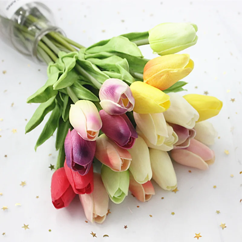 

1 piece PU mini tulip real touch wedding bouquet artificial artificial plant flower family party decoration flower