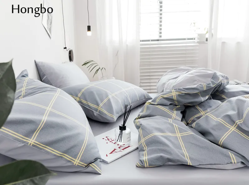 Hongbo весенний Комплект постельного белья серая решетка стиль креативность пространство пододеяльник комплект пододеяльников простыня наволочка Королева
