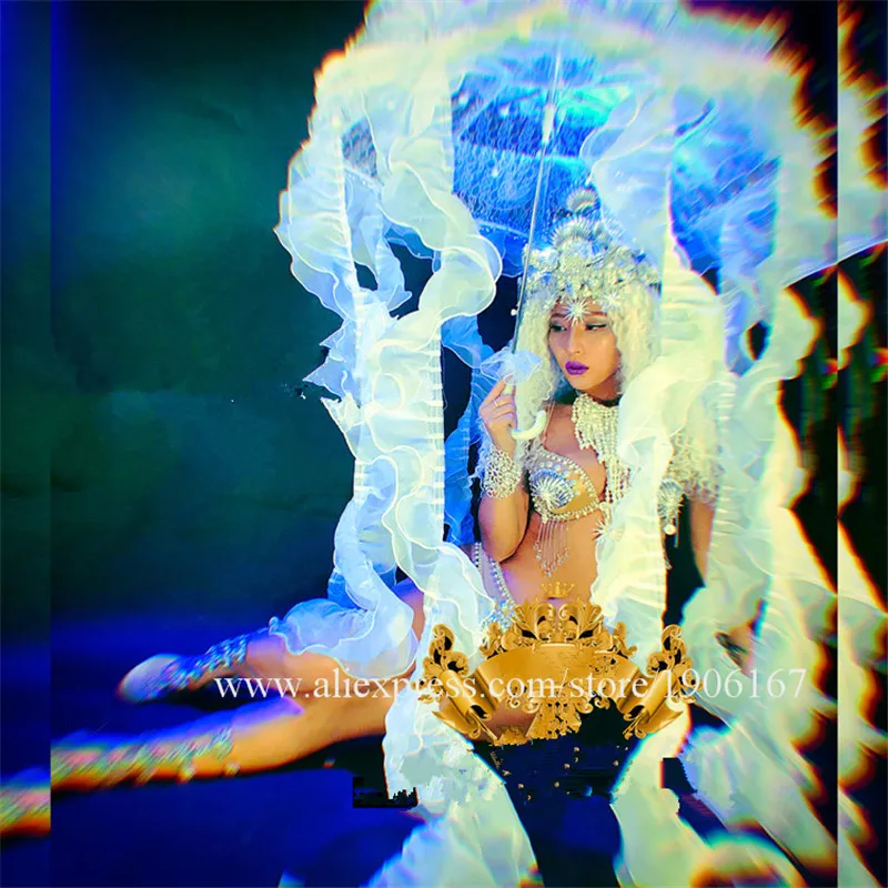 Nightclub GOGO female silver shell jellyfish sexy goddess costume dance team marine jellyfish party costumes05