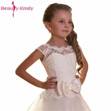 Beauty-Emilyt/белые/цвета слоновой кости кружевные платья с цветочным узором для девочек г. на свадьбу, платья для первого причастия для девочек, со шнуровкой сзади