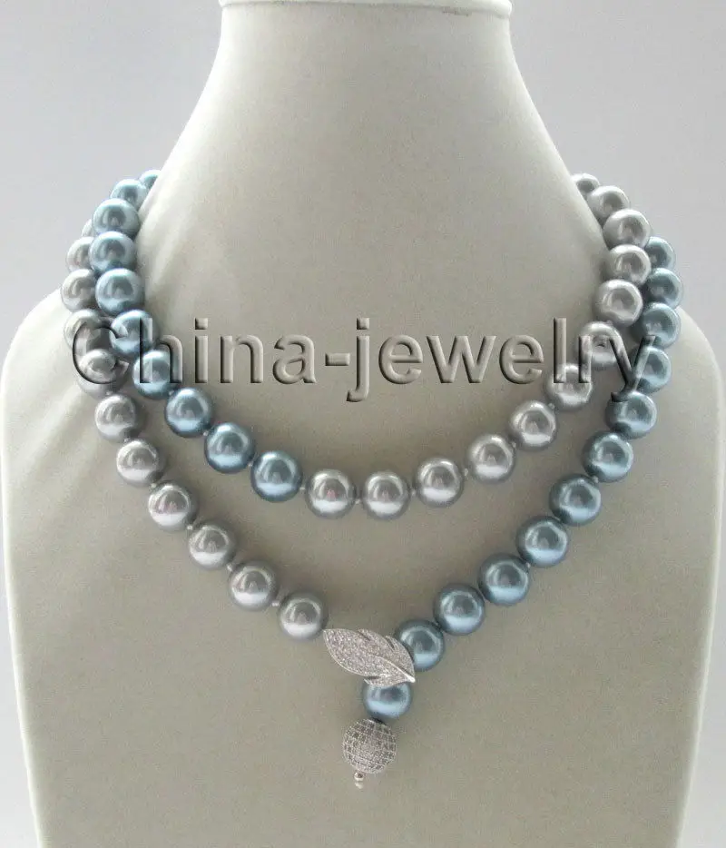 

Free Shipping >>> 35" 12mm perfect round gray & dark gray south sea shell pearl necklace