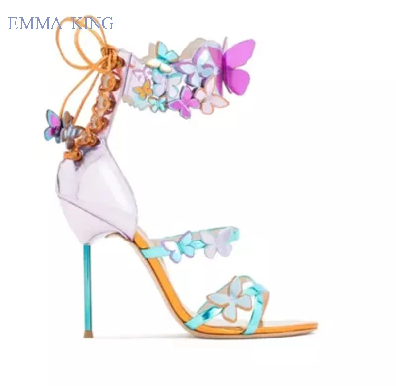

Sandalias Mujer 2019 Early Spring Vivid Butterfly Design High Heels Lace-up Gladiator Sandals Stiletto Heels Summer Ladies Shoes