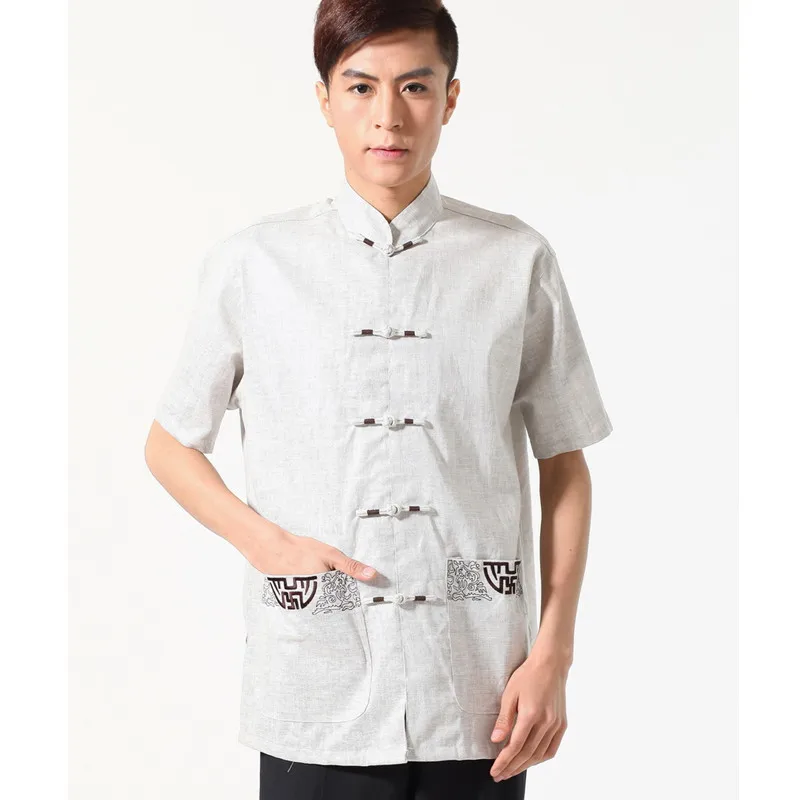 New Arrival Chinese Men Cotton Linen Kung Fu Shirt Short Sleeve Kung Fu