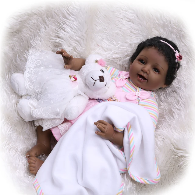 55cm 21inch Full Body Silicone Reborn Baby Doll Black Skin