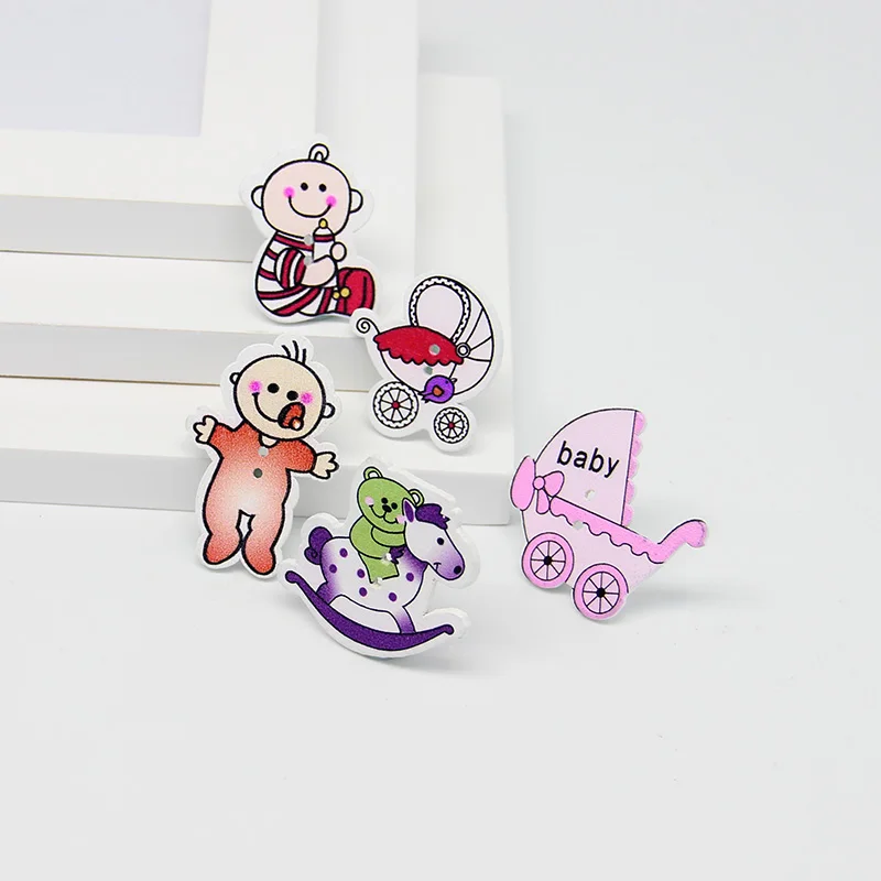 

Wholesale 50pcs Random Mixed Baby Series 2 Holes Wood Sewing Buttons Scrapbooking For DIY