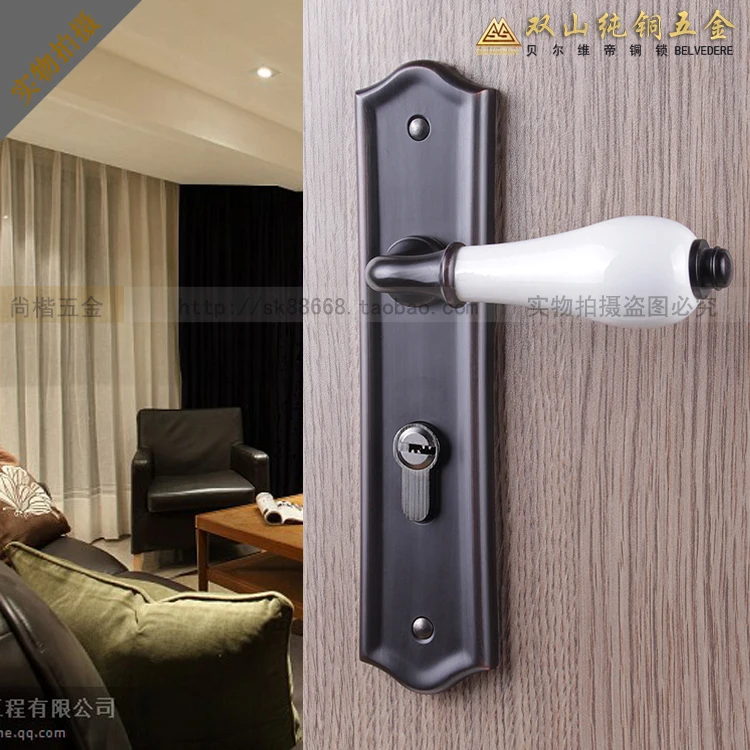 

Antique black wood door interior handle locks the whole American copper bedroom