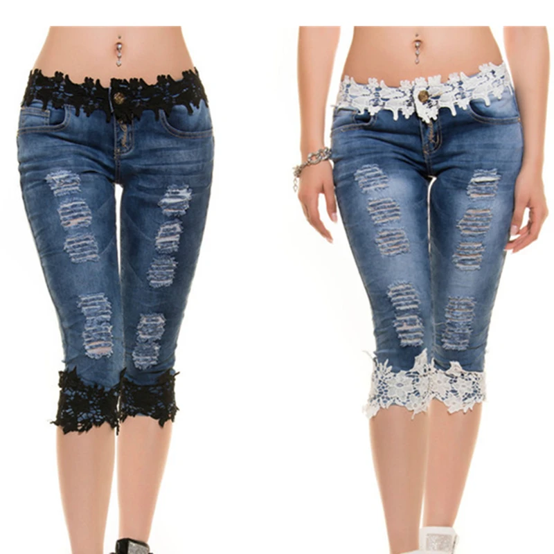Beste Zomer Vrouwen Korte Ripped Jeans Skinny Hoge Taille Gebrek Hol Verontruste Gebleekte Knop Zip Denim Broek Ropa Mujer