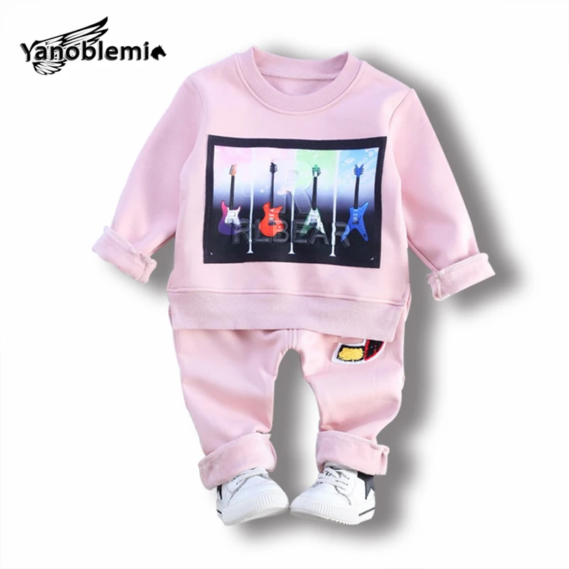 Kids Hip Hop Clothing Sets Spring Boys Letter Guitar Print Sweatshirts