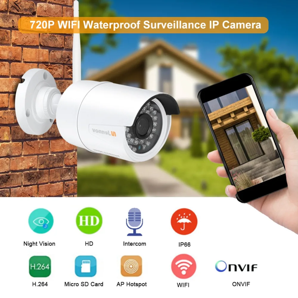 

720P ONVIF WIFI Waterproof Surveillance Camera Wireless Outdoor IP Camera with 36 IR Lights AP Hotspot Search 110V-240V US Plug