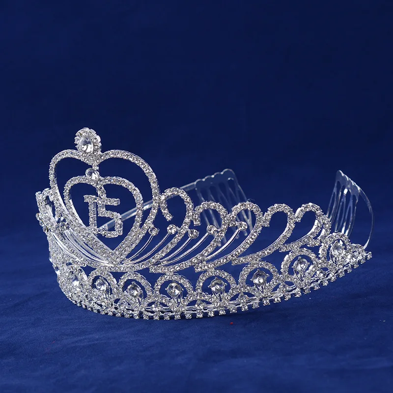 Quinceanera 15 Fifthteen Birthday Rhiestone Tiara Crown with Hair Combs (1)