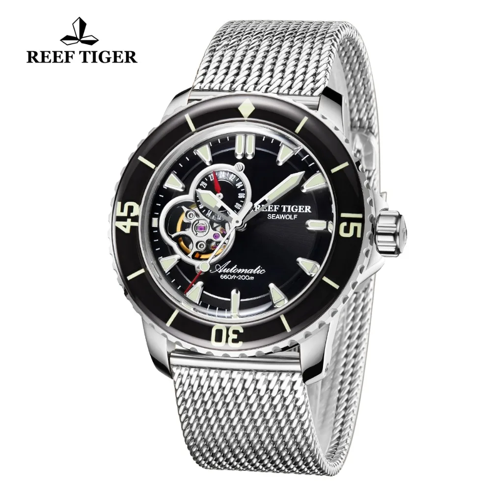 Мужские спортивные часы для дайвинга Reef Tiger/RT автоматические светящиеся с синим