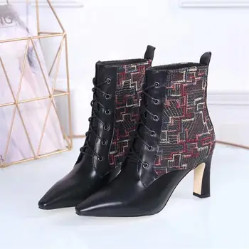 

2019 Hot Women Winter Ankle Boots Pointed Toe 8CM High Heels Ladies Shoes Botas Mujer Invierno 2019 Buty Damskie