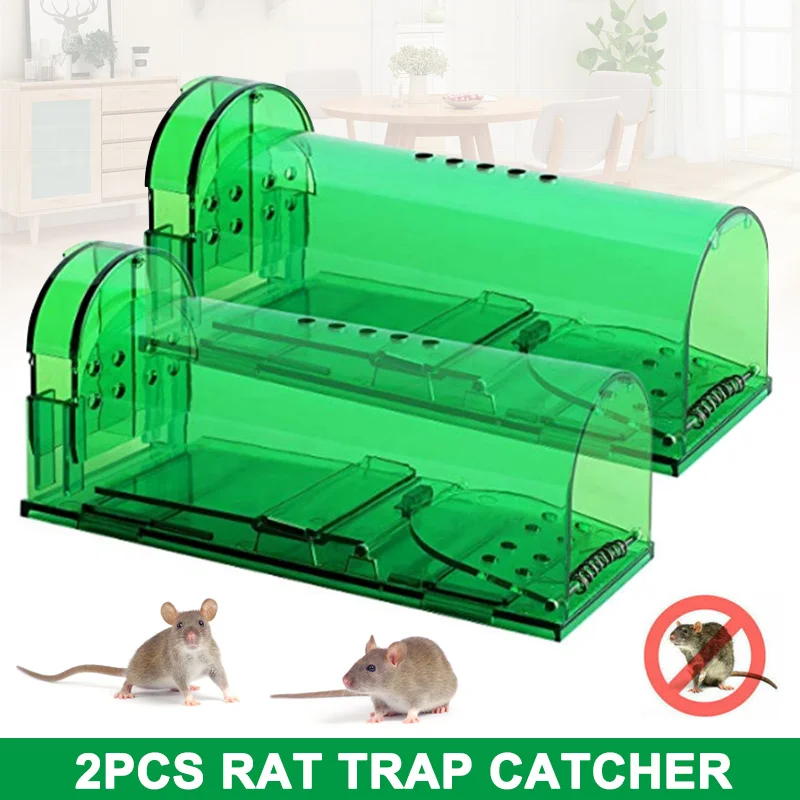 

2 Pcs Green Plastic Durable Mousetraps Live Catch and Release Smart No Killing Reusable Mousetraps @LS