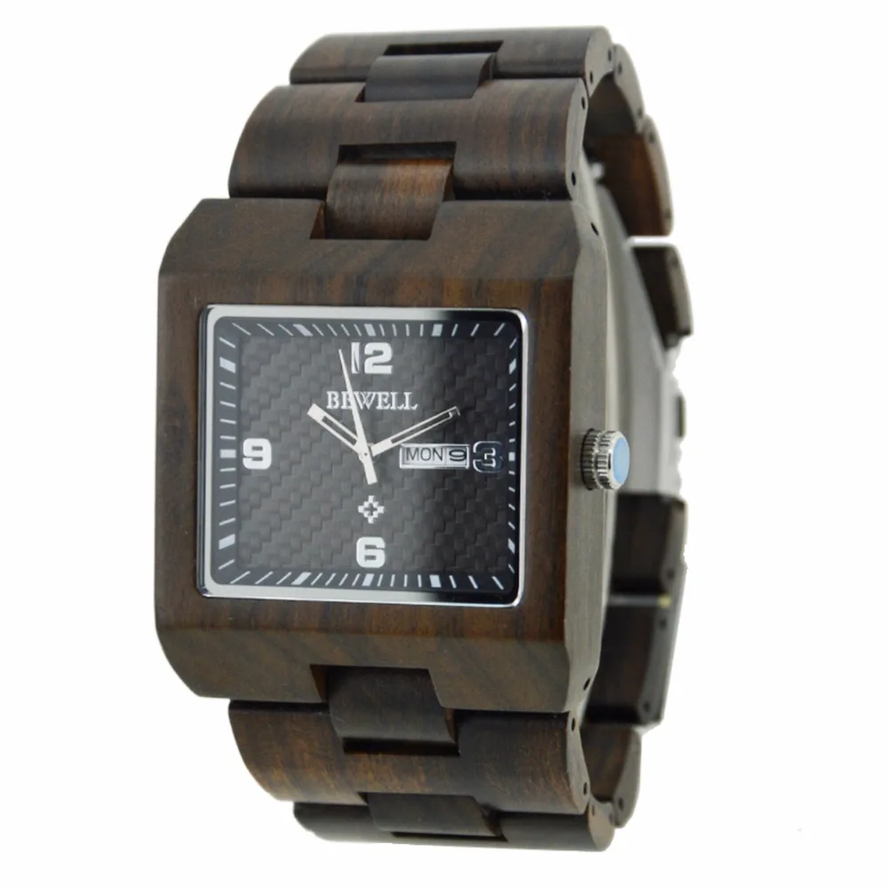 

BEWELL Hot Sell Men Dress Watch Quartz Mens Wooden Ebony Watch Wood Wrist Watches men Natural Calendar Display Bangle Gift 016B