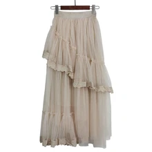 Осень Новая Женская высокая талия нерегулярная Марля лоскутное кружево бюст юбка женская Тюль эластичная талия торт Пышные юбки