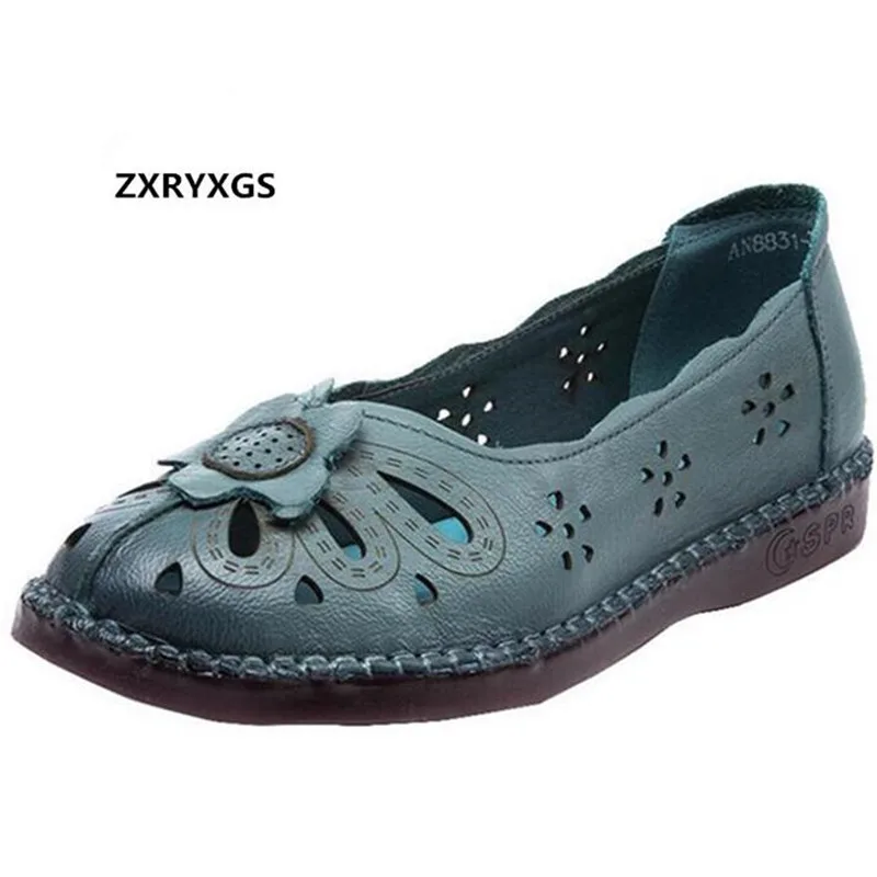 

Handmade Flowers Retro Hollow Real Leather Shoes Summer Shoes Woman Fashion Sandals Soft Comfortable Women Shoes Flat Sandals