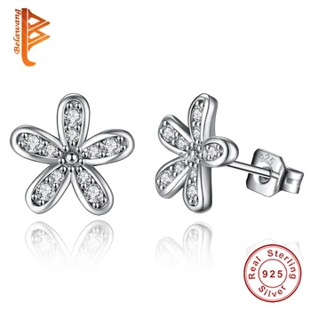 

BELAWANG Authentic 925 Sterling Silver Dazzling Daisy Stud Earrings Crystal Clear CZ Fashion Jewelry ANNIVERSARY SALE