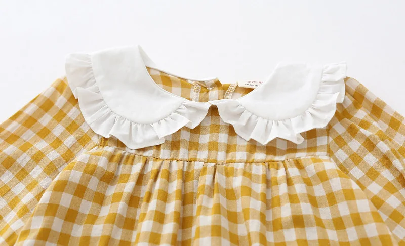 Long Sleeve Girls Dress in Girls' Dresses for Partry and Wedding Princess Dress Peter Pan Collar Yellow Plaid Baby Girls Dresses (3)