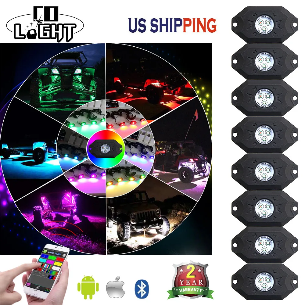 CO светильник 8 шт. 3 'Ə Вт разноцветный RGB светодиодный рок с Bluetooth контроллером
